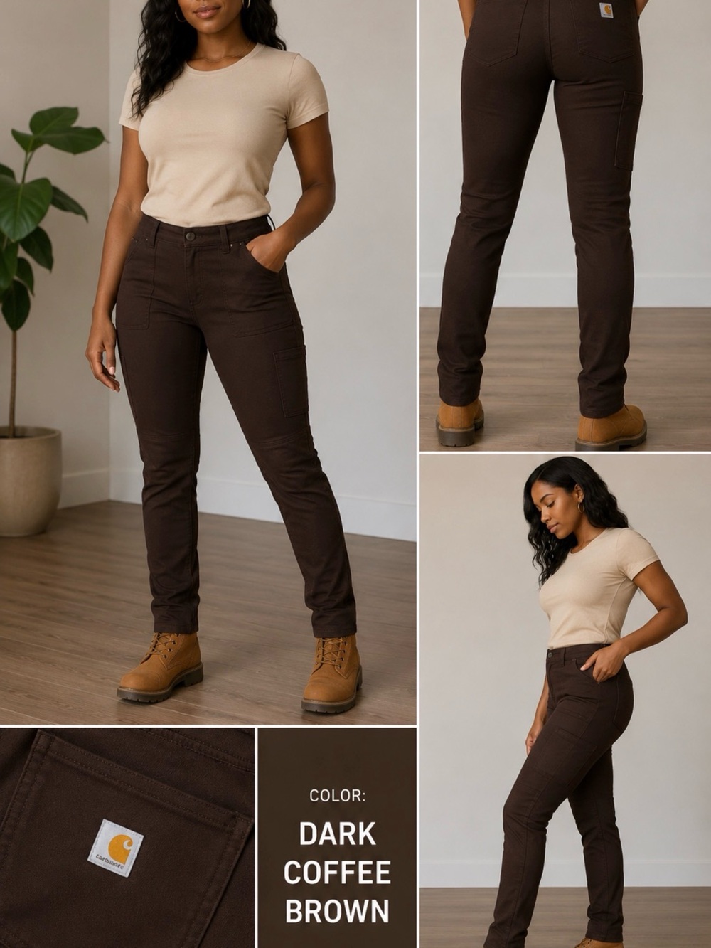 Carhartt Women’s Dark Coffee Brown Straight-Leg Work Jeans (M) Utility Unisex